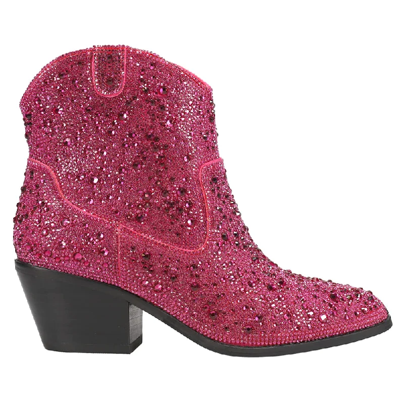 Fashion-Forward Offers Shine Bright Rhinestone Pull On Round Toe Booties