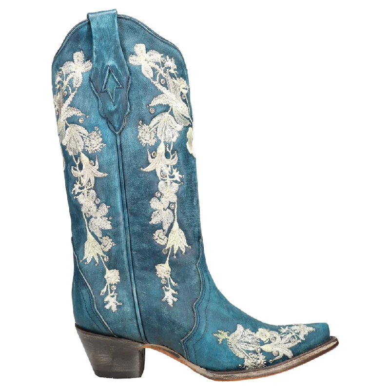 Women's Fluffy Indoor Shoes Studded Floral Snip Toe Cowboy Boots