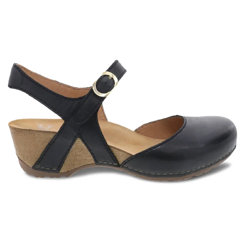 Tiffani Wedge Sandal - Medium Width In Black Milled Burnished