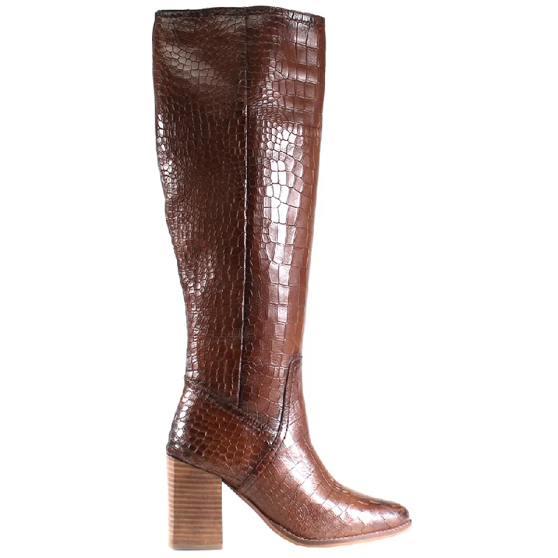 Trend Forward Threads True Do Crocodile Pointed Toe Knee High Zippered Boots