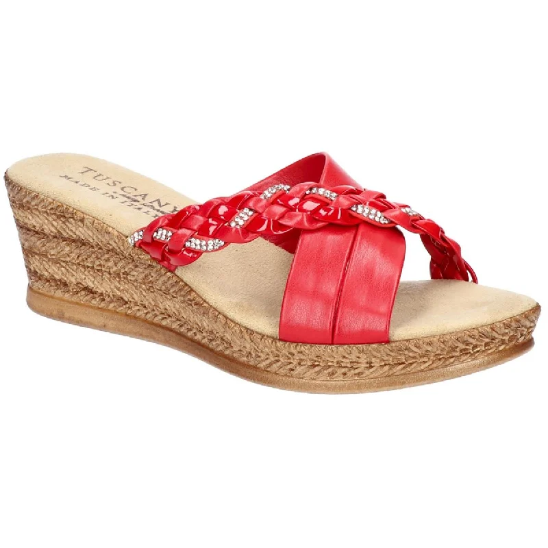 Tuscany By Easy Street Womens Gessica Leather Braided Wedge Sandals