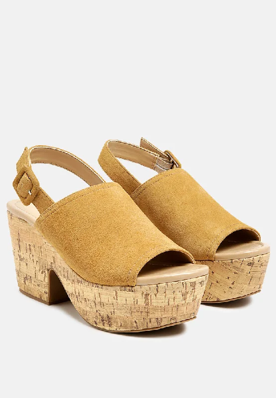 VENDELA Leather Slingback Platform Sandal in Tan