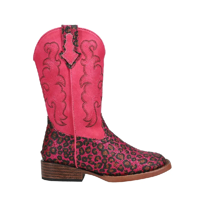 Weekend Exclusive Wild Cat Embroidered Glitter Leopard Square Toe Cowboy Boots (Little Kid)