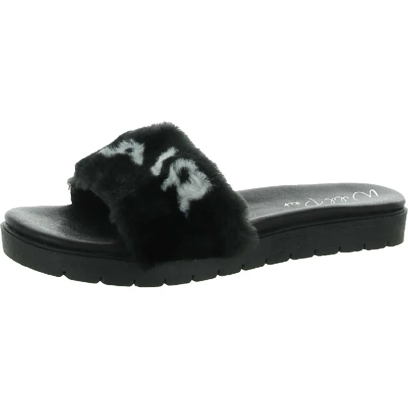 End Of Season Clearance Wild Pair  Womens Jeleen Faux Fur Slip On Pool Slides