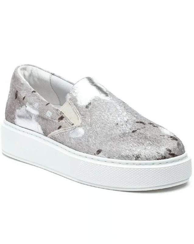 Women's Delia Pony Haircalf & Leather Sneaker In Silver/white Metallic