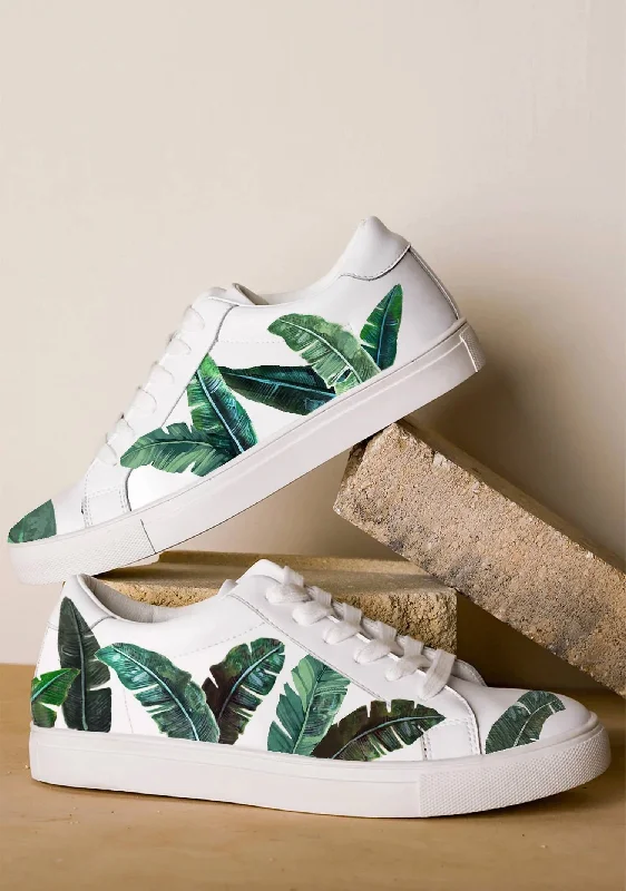 Women's Green Palm Sneakers In White