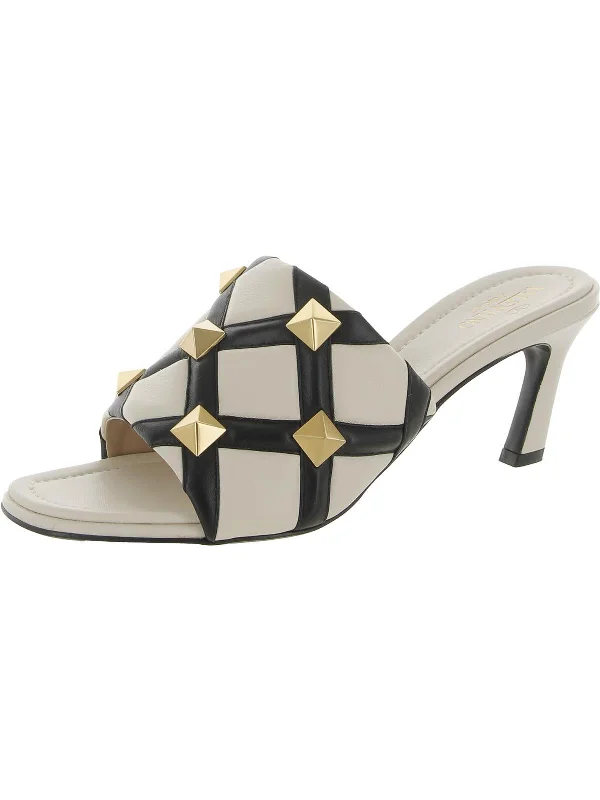 Womens Leather Quilted Mule Sandals