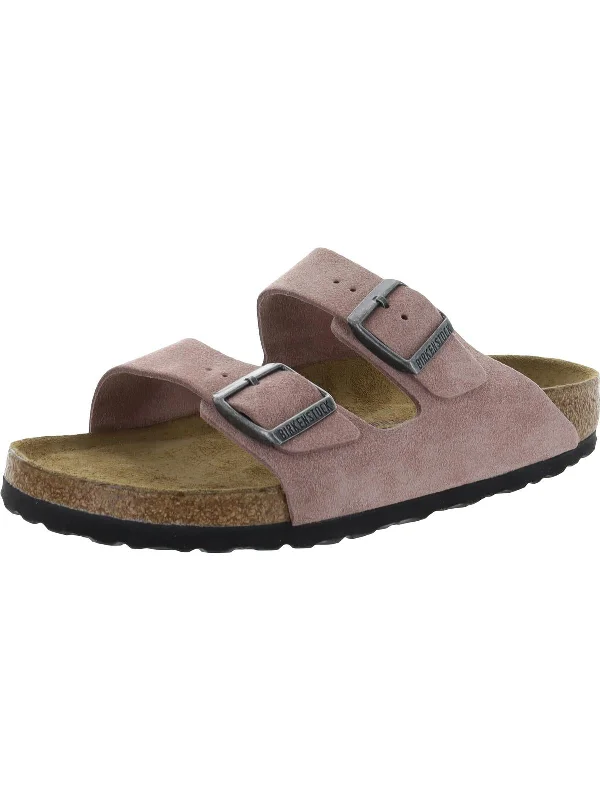 Womens Leather Slip On Footbed Sandals