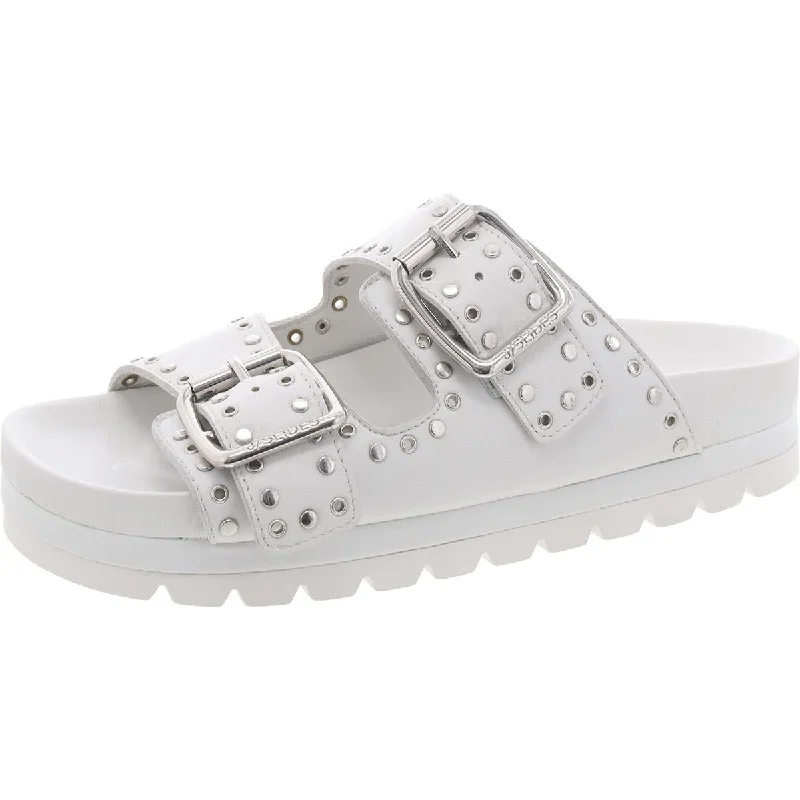 Womens Leather Studded Slide Sandals