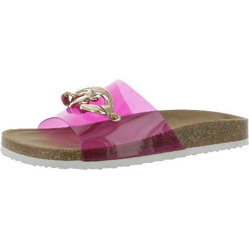 Yoki Womens Chain Slip On Slide Sandals