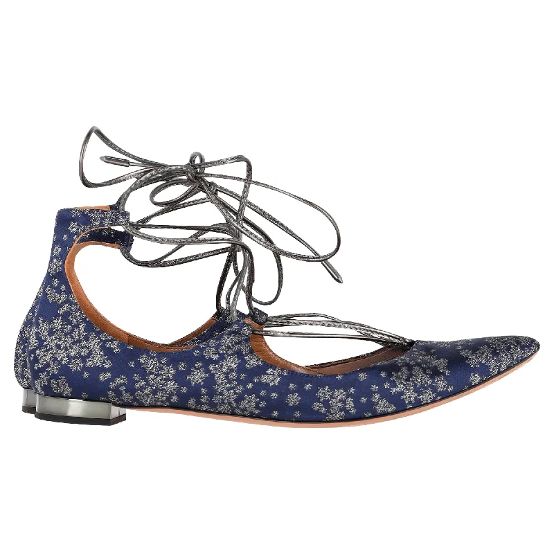 Comfortable Urban Shoes Aquazzura Christy Ballet Flats in Floral Navy Blue Leather