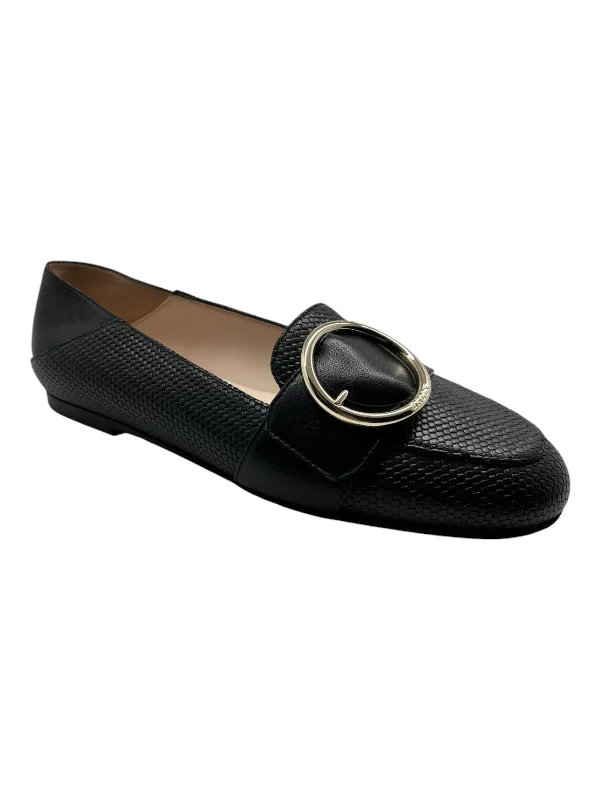Vintage Style Deals Bally Clariska 6301228 Women's Black Embossed Leather Flats