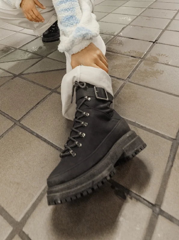 Chic Styles Chloe Kim Logger Ankle Boots - Black
