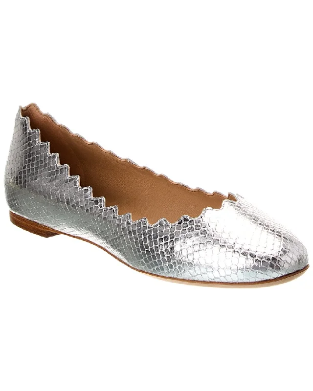 Hot Deals Chloé Lauren Python-Embossed Leather Ballerina Flat