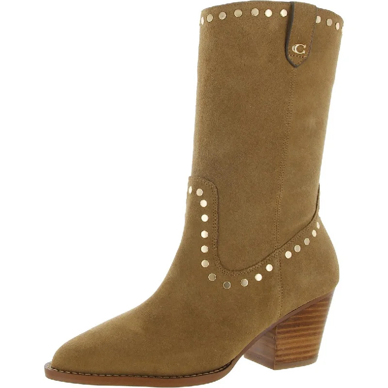 Women's Fluffy Indoor Shoes Coach Womens Phoebe Suede Suede Studded Ankle Boots