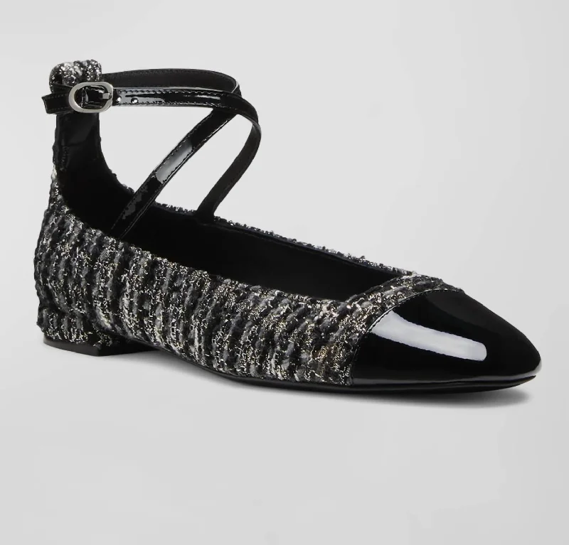Comfortable Dress Shoes Eden Strap Flat In Black Tweed