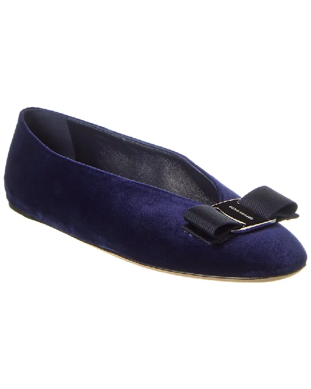 Sleek Versatile Footwear Ferragamo Vara Bow Velvet Flat