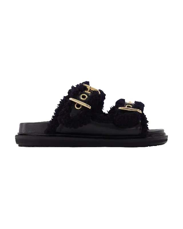 High-End Casual Shoes Fussbett Slides in Black Leather