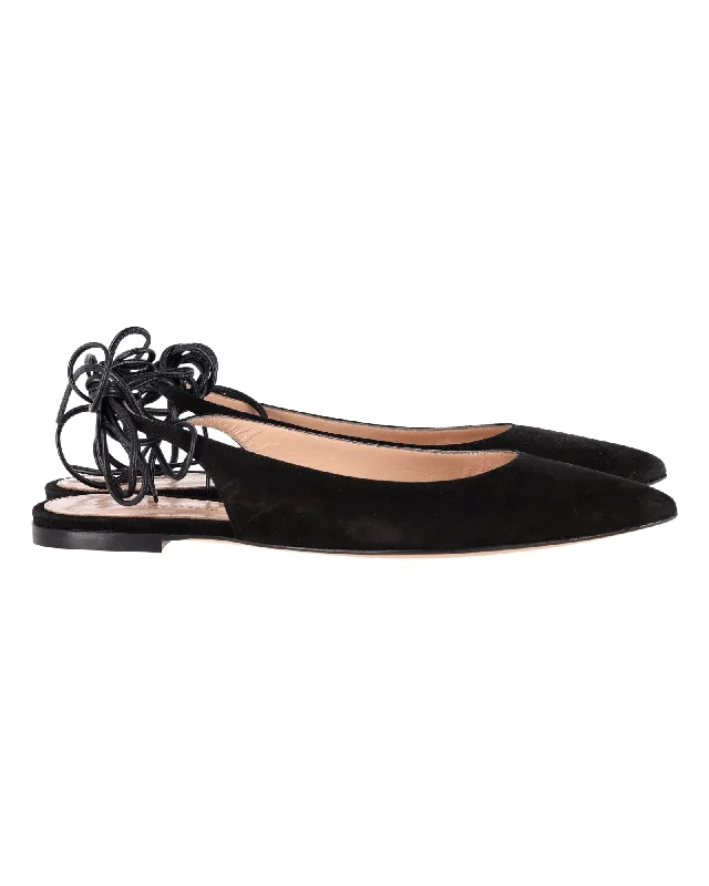 Women's Statement Shoes Gianvito Rossi Slingback Strappy Flats in Black Suede