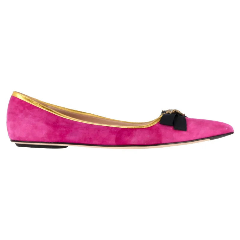 Comfortable Minimalist Shoes Gucci Bee Pointed Ballerina Flat Shoes in Pink Suede