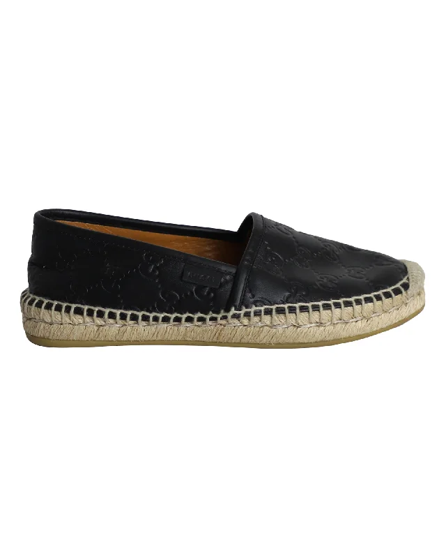 Women's Designer Boots Gucci Guccissima Signature Espadrille Flats in Black Leather