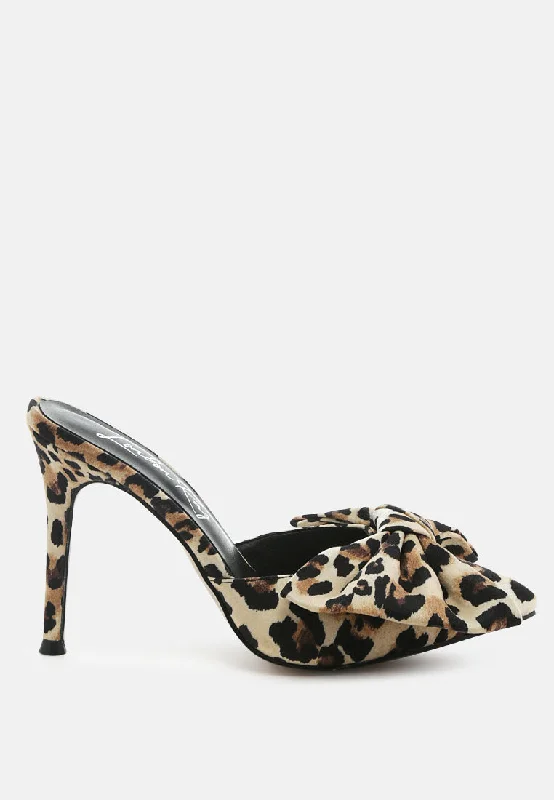 joelle high heel bow tie leopard print mules