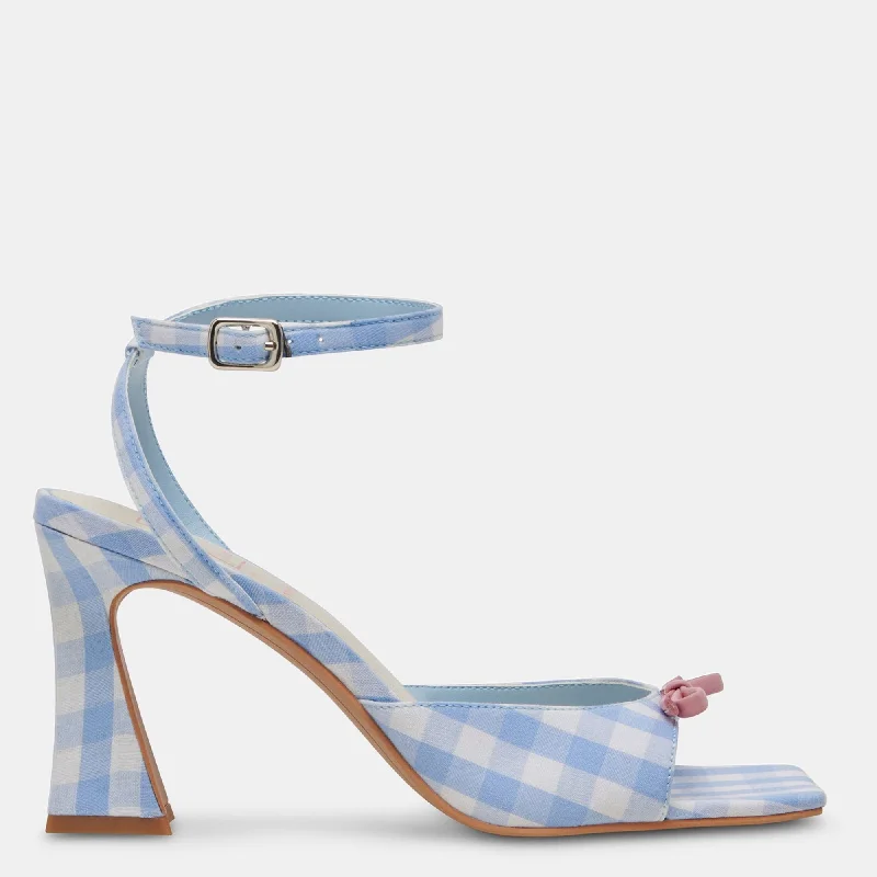 Loise Heels White Blue Gingham