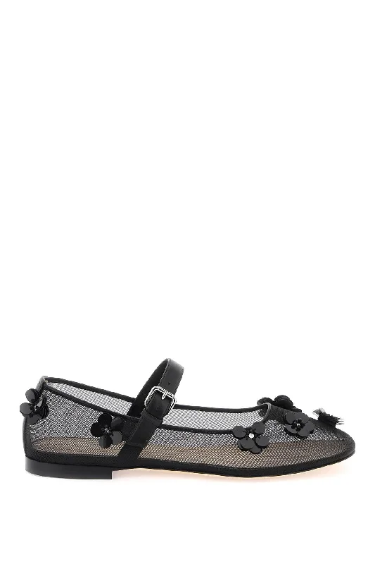Urban Style Promotions Mach E Mach Sequin Flower Mesh Ballet Flats