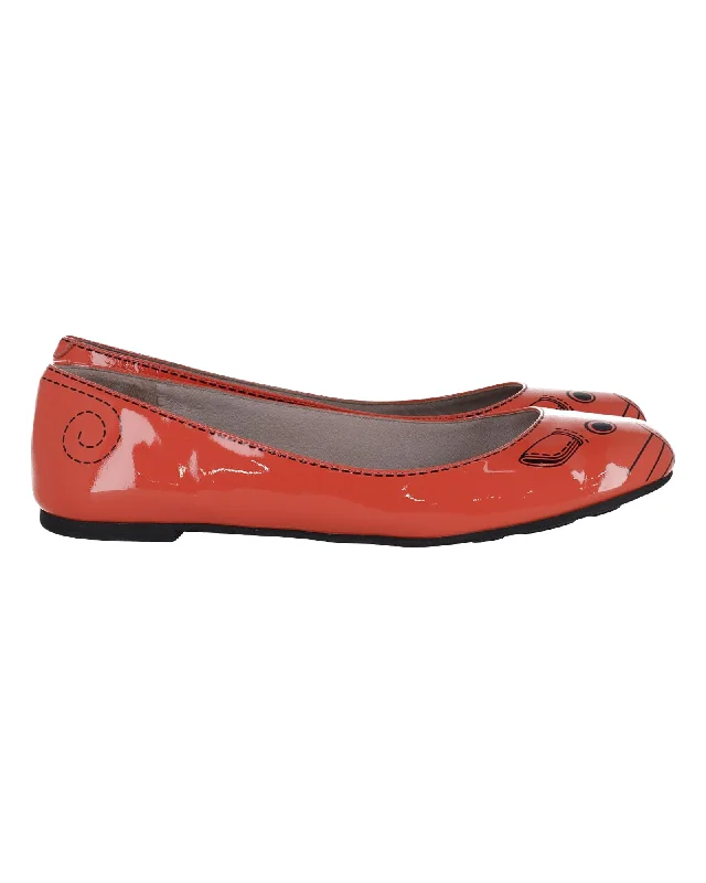 Women's Chic Footwear Marc Jacobs Mouse Print Ballet Flats in Orange Patent Leather
