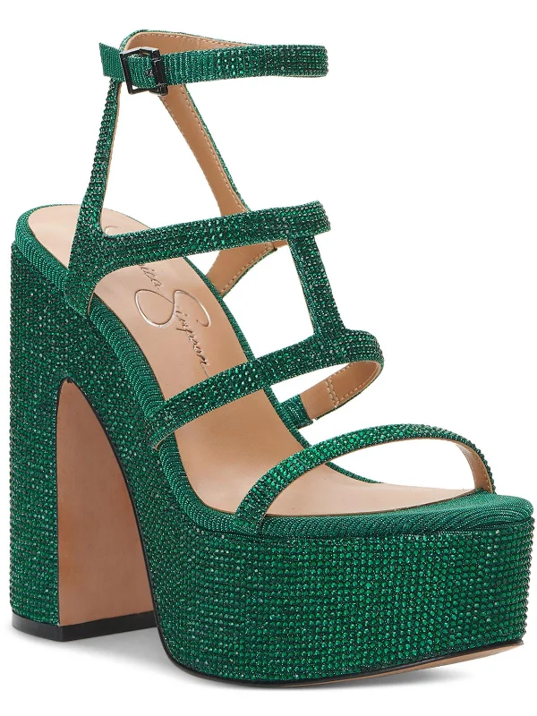 Meitini Womens Rhinestone Strappy Block Heels