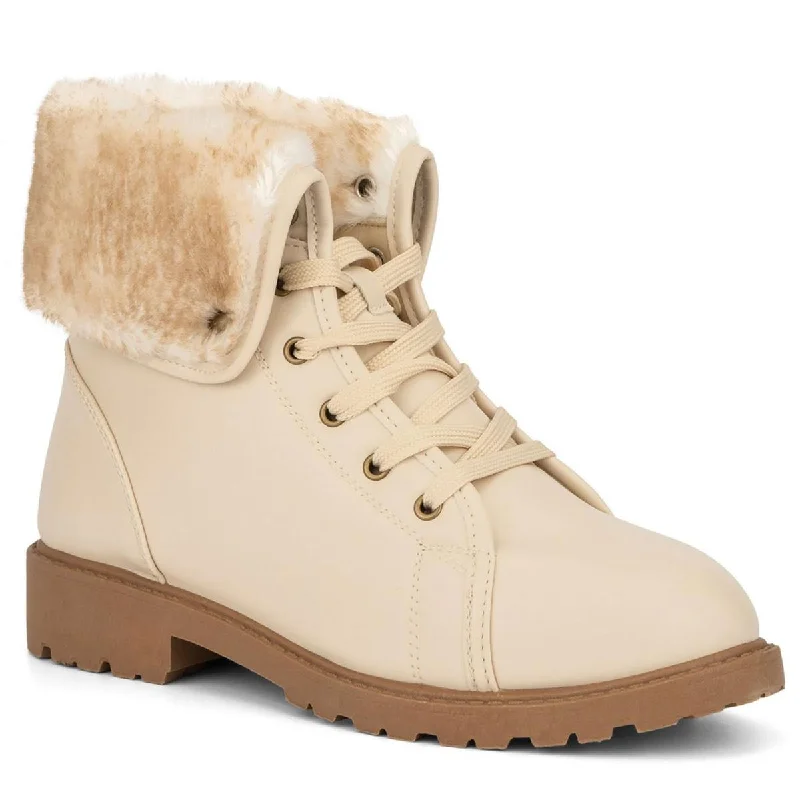Trendy Styles Olivia Miller Womens Ana Lace Up Faux Fur Ankle Boots
