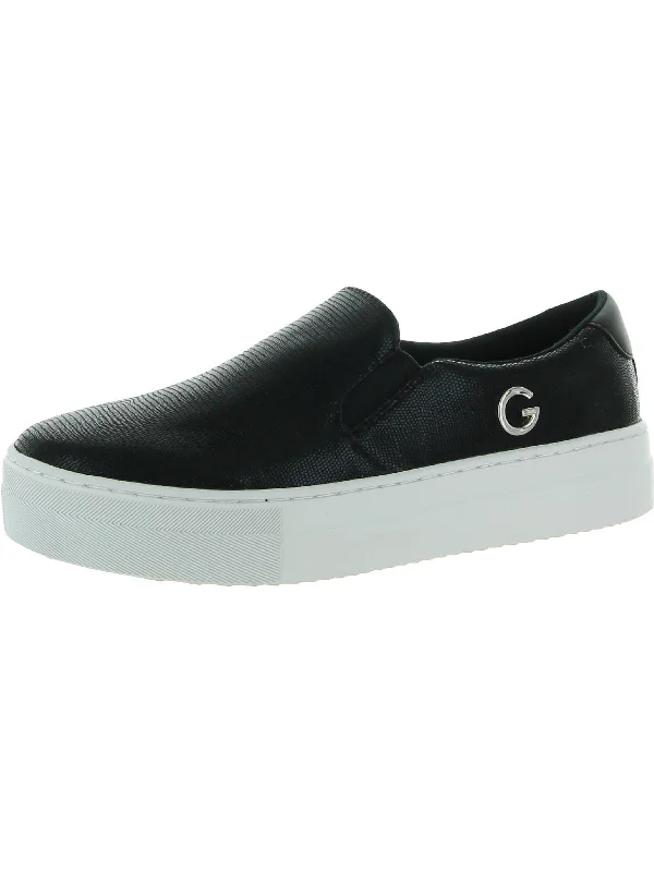 Slip-Resistant Footwear Promotion Paysyn  Womens Faux Leather Logo Slip-On Sneakers