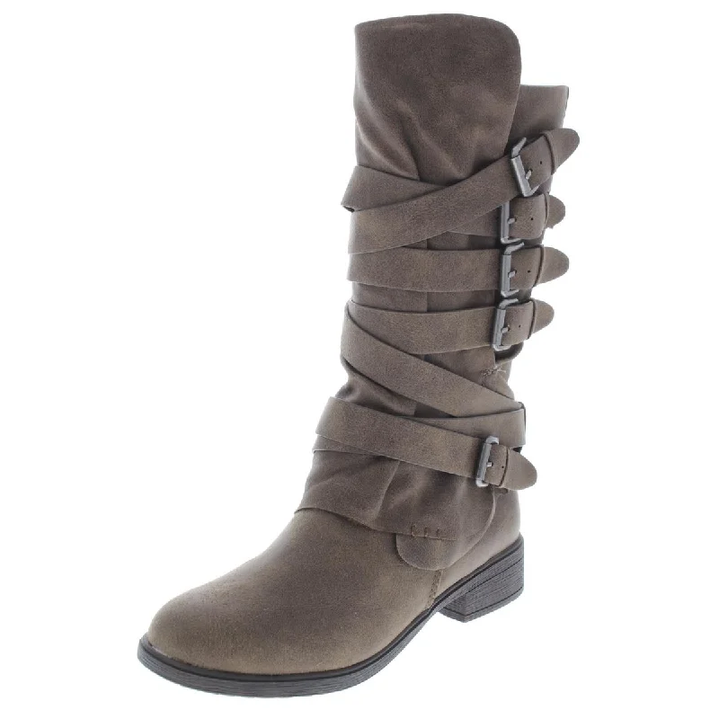 Women's Flats Sale Report Womens Huck Faux Leather Heels Mid-Calf Boots