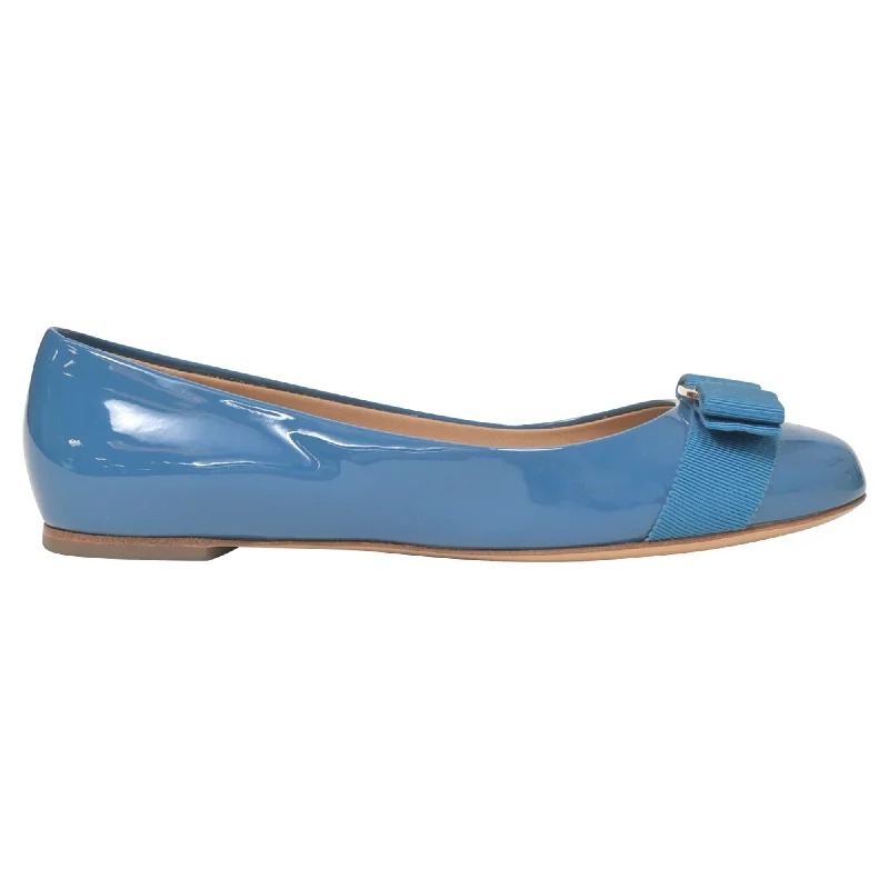 Limited Time Offers Salvatore Ferragamo Varina Bow Ballet in Blue Patent Leather