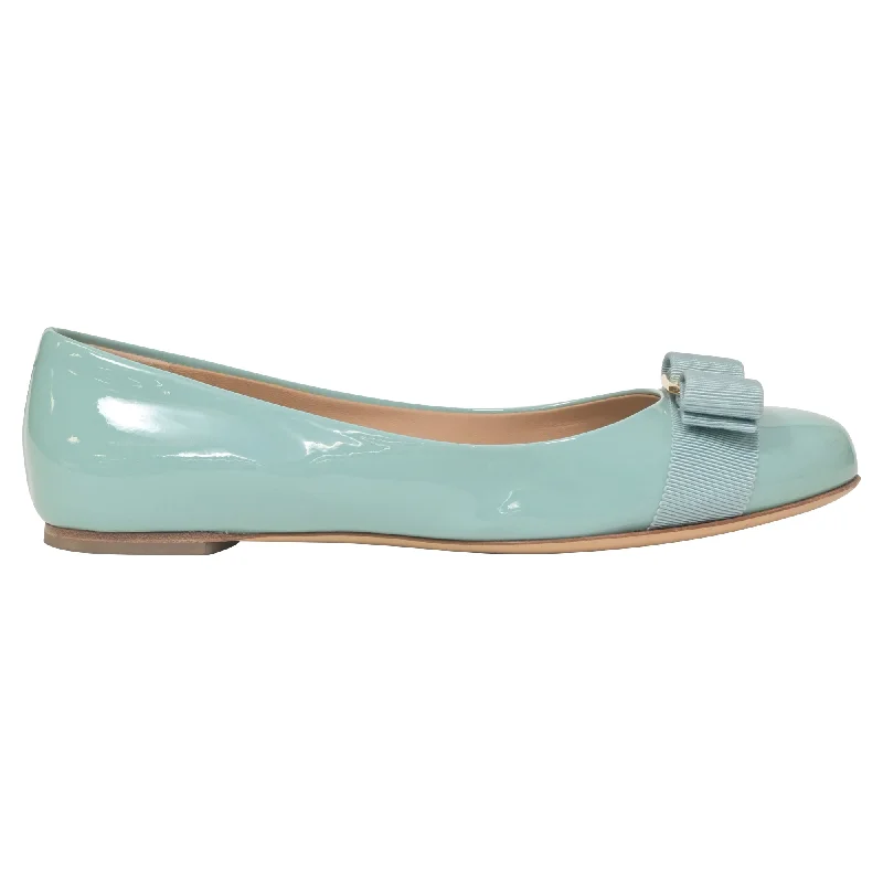 Top Brand Discounts Salvatore Ferragamo Varina Bow Ballet in Light Blue Patent Leather
