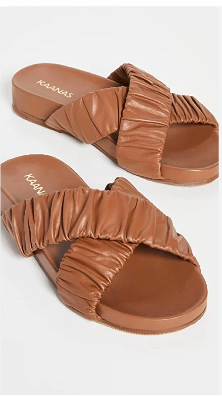 Smart Casual Shoes Sale Saona Scrunchie Cross-Over Pool Slide-Coffee In Brown