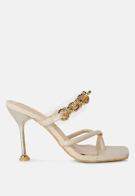 social bee link chain embellished heel sandals