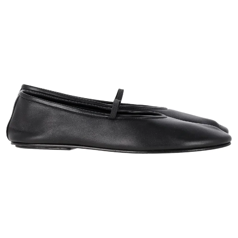 Women's Office Shoes The Row Elastic Strap Ballet Flat Shoes in Black Nappa Leather