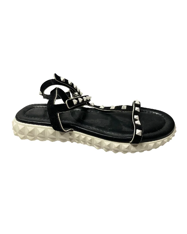 Luxe Style Discounts Valentino Garavani Rockstud Ankle Strap Flat Sandals in Black Suede