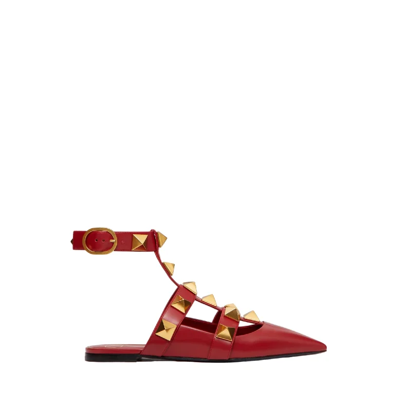 Trend Leading Collection Valentino Garavani Roman Stud Calfskin Low Ballet Flat