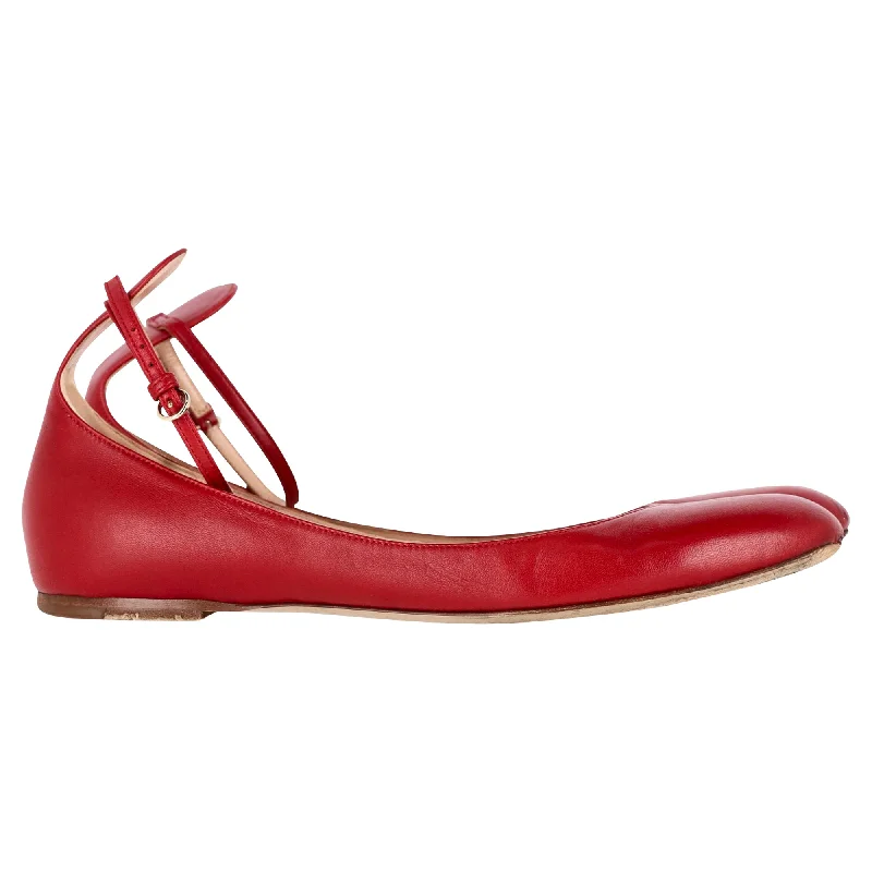 Comfortable Flat Feet Shoes Valentino Garavani Tan-Go Ballet Flats in Red Lambksin Leather