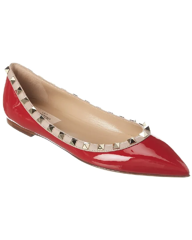 Elegant Women's Heels Valentino Rockstud Patent Flat
