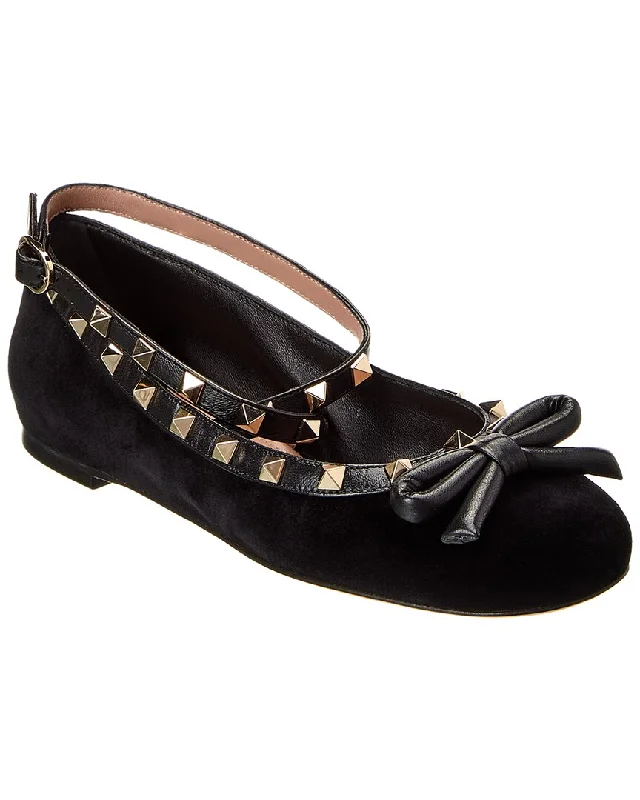 Clearance Sale, All Cheap Valentino Rockstud Velvet & Leather Flat
