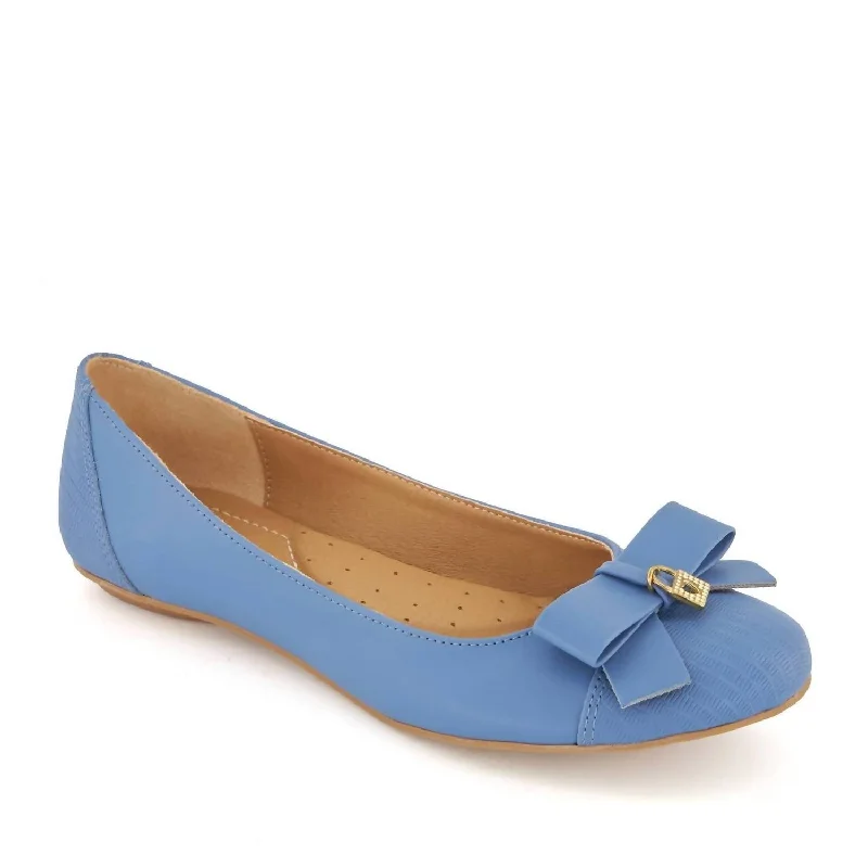 Must-Have Boots Sale Women's Ballerinas With Bow And Golden Lock Charm Flats In Baby Blue