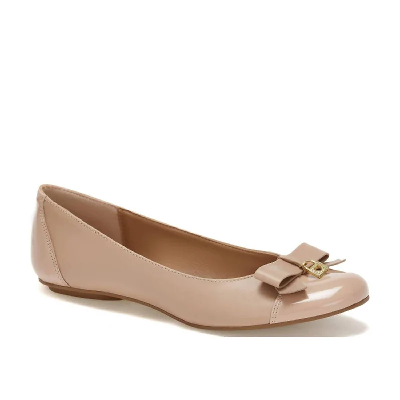 Versatile Shoes Promotion Women's Ballerinas With Bow And Golden Lock Charm Flats In Beige