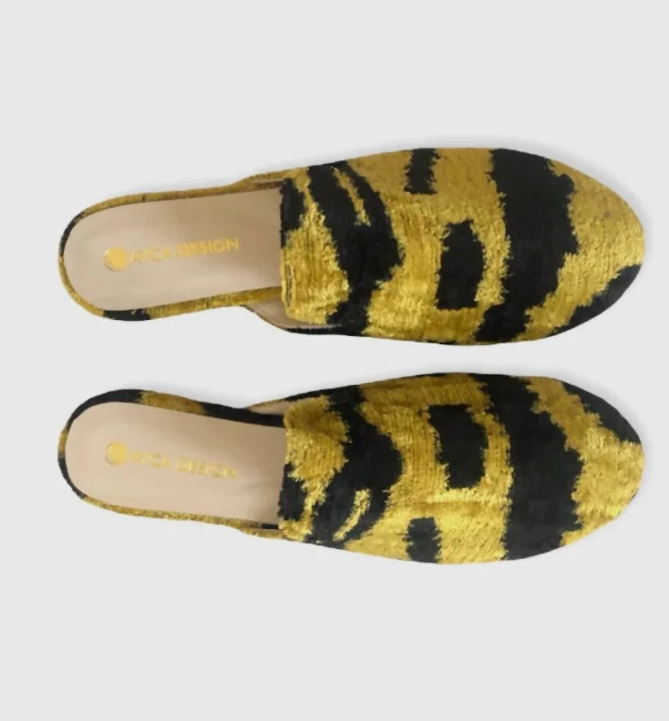 Non-Slip Shoes Sale Women's Silk Ikat Slide In Yellow/black