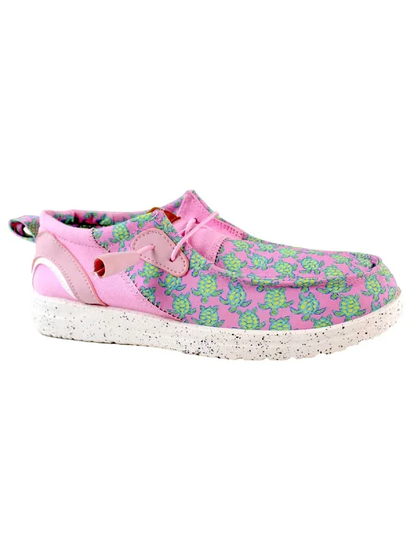 Stylish Deals Women's Slip On Shoes In Pink Background With Green Turtles