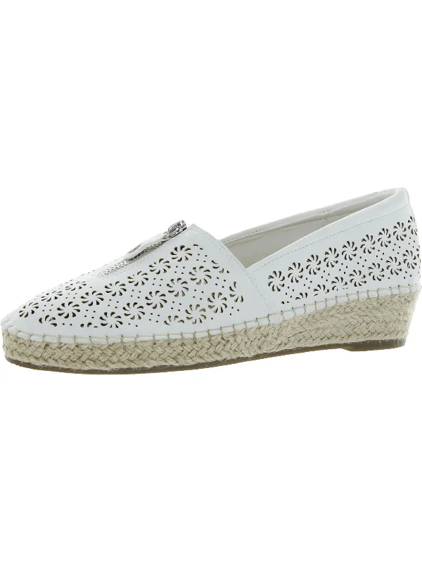 Fashion Forward Femininity Zenon Womens Faux Leather Perforated Espadrilles