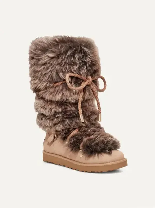 Women's Faux Fur Ankle Boots,Beige