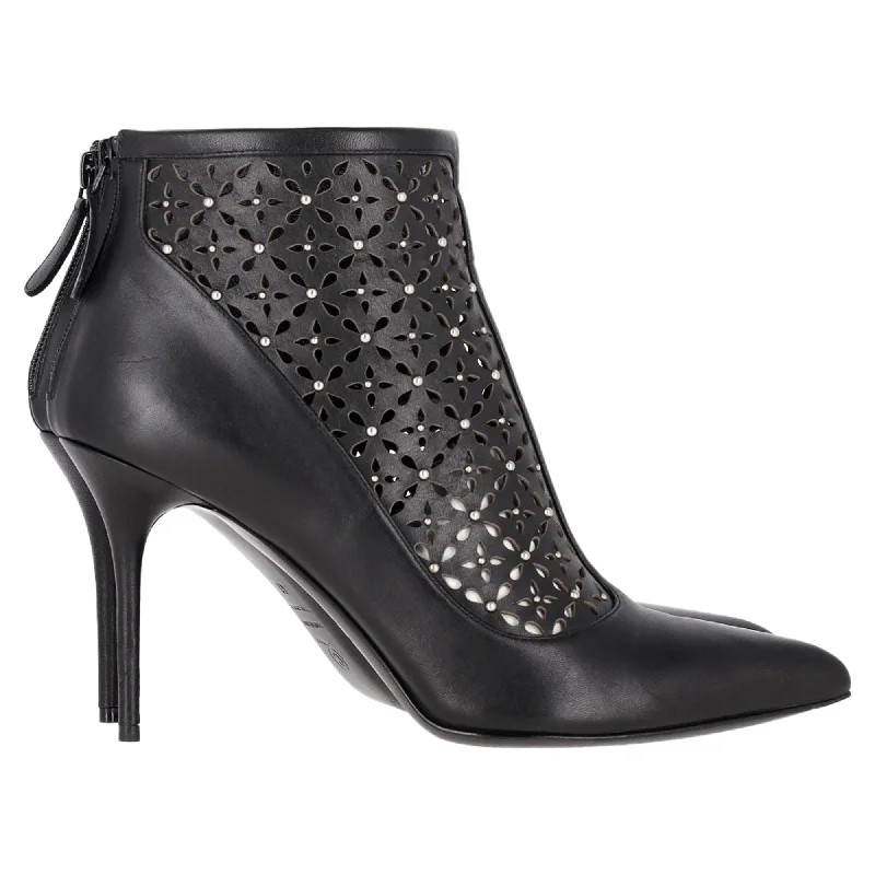 Alexander Mcqueen Lazer Cut Ankle High Heels Boots in Black Leather